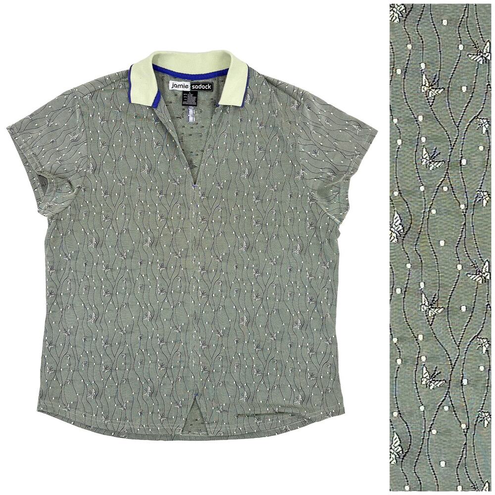 Jamie Sadock Butterfly Golf Polo Womens L Sage Green Purple Golf Shirt